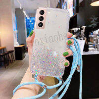 เคสโทรศัพท์สำหรับ Samsung กาแล็กซี่ S23 FE S23FE S21FE ส่องแสงเป็นประกายระยิบระยับสุดหรูท้องฟ้าเต็มไปด้วยดวงดาวอุปกรณ์สวมครอบพร้อมสายคล้องไหล่ใสนุ่ม