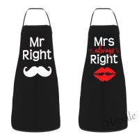 【hot sale】❍❀ D13 Mr Right And Mrs Always Right Apron for Women Men Unisex Bib Funny Couples Cooking Kitchen Tablier Cuisine Chef Baking