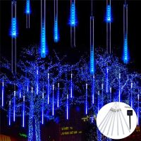 ZZOOI LED Meteor Shower Rain Lights Waterproof 8 Tubes String Lights Street Garland Garden Lights Wedding Party Falling Raindrop Light