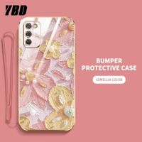 YBDเคสโทรศัพท์ดีไซน์ใหม่สำหรับ Samsung A03S A02S M02S เคสชุบเคสแถมฟรีสายคล้องลายดอกไม้ภาพวาดน้ำมันเคส