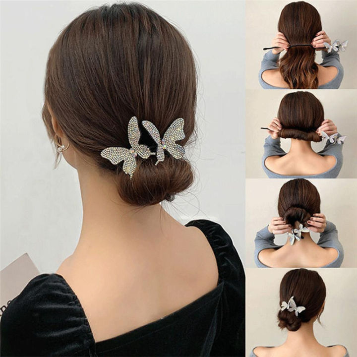 Women Rhinestone Butterfly Hairpin DIY Hair Style Hair Device Braideder  Girls Hair Artifact Lazy Curly Hair Stick Flower Hair Clips | Lazada
