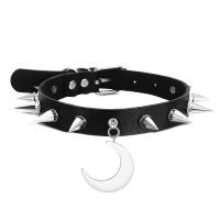 Big Moon Choker สร้อยคอผู้หญิง Spiked Chokers Goth หนัง Crescent Gothic เครื่องประดับเครื่องแต่งกาย Accessories