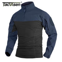 TACVASEN 14 Zipper Ripstops T-shirts With Zipper Pockets Mens Long Sleeve Tactical T-shirts Military Work Tees Tops Pullover