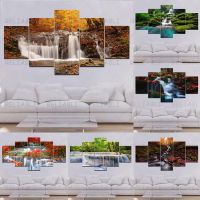 5 Pieces Natural Autumn Waterfall Forest Yellow Tree Canvas Painting Posters And Prints Wall Art Pictures Home Decor No Frame