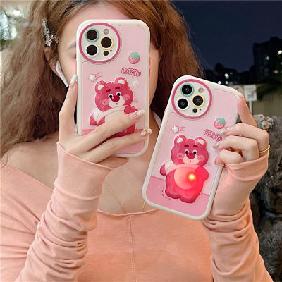 ปลดล็อกการ์ตูนน่ารักเรืองแสงกรณีสตรอเบอร์รี่หมีน้อยสำหรับ iPhone14Pro แฟชั่นซิลิโคนป้องกันการตกกรณีสำหรับ iPhone13ProMax การ์ตูนสีชมพูน่ารักสำหรับ iPhone12