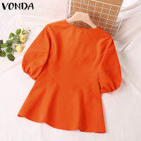 VONDA เสื้อเบลาส์ลำลองแขนพัฟคอวีผู้หญิง (ลำลองเกาหลี) 2 #