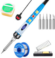 Soldering Iron Kit, 80W Digital LCD Soldering Iron Set, Adjustable Temperature Quick Heating Ceramic Thermostat Design, On/Off, 5 Soldering Iron Tips, Soldering Leads, Stand, Soldering Tools