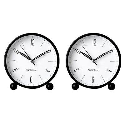 2X Hanlintime Analog Alarm Clock,Small Desk Clock,Non Ticking,with Night Light, Battery Powered Super Silent Alarm Clock