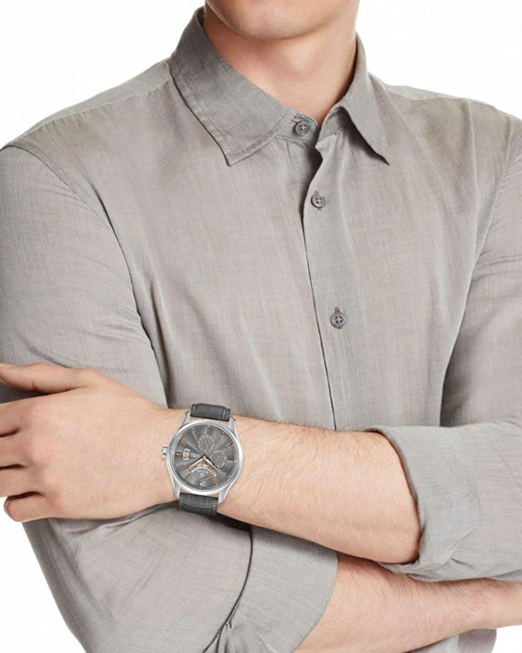 bulova-mens-classic-6-hand-power-reserve-leather-strap-watch-grey-grey-strap-classic