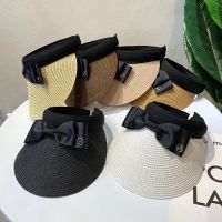 Women Empty Top Raffia Straw Hat Summer Outdoor Travel Beach Sunscreen Anti Uv Riding Sun Hat Girl Big Brim Bow Visor Cap