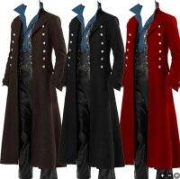 วินเทจยุคเครื่องแต่งกาย Steampunk โกธิคสีดำเสื้อแจ็คเก็ตยาวแวมไพร์คอสเพลย์โจรสลัดฮาโลวีนชุดผู้ชาย Trenchcoat