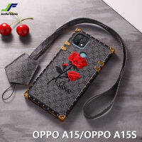 JieFie ดอกกุหลาบโรแมนติกเคสโทรศัพท์สำหรับ OPPO A15 / A15S / A16 / A17 / A5S / A12 / A7 / A16K Creatrive ปักสแควร์เคสใส่โทรศัพท์ Lanyard