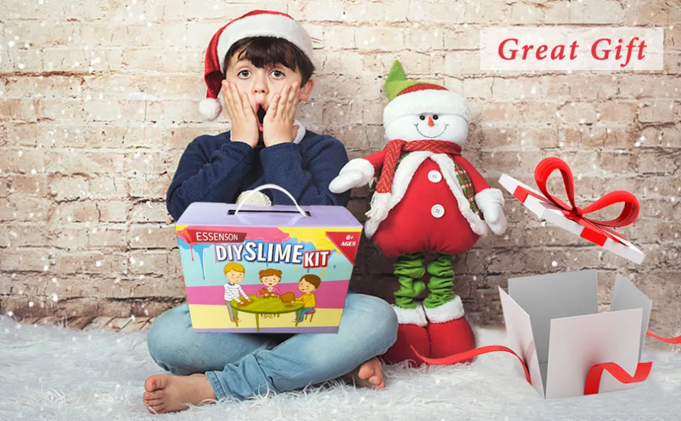 ESSENSON Slime Kit - Slime Supplies Slime Making Kit for Girls Boys, Kids Art Craft, Crystal Clear Slime, Glitter, Slime Charms, Fruit Slices