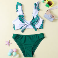 7~14Years Children Swimwear Leaf Print Ruffle Bikini Set Teen Girls Two-piece Swimsuit Pool Swim Suit Kids Beach Wear