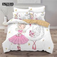 Cartoon Ballet Girl Toddler Bedding Set For Kids Teen Girls Microfiber Modern Swan Cat Unicorn Print Duvet Cover Bedroom Decor