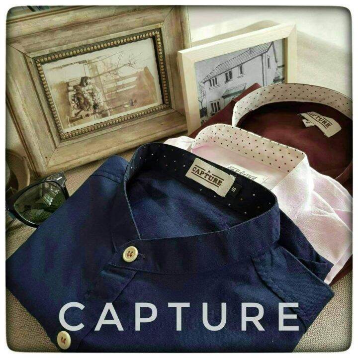 capture-shirt-เสื้อเชิ้ตผู้ชาย-แขนสั้น-คอจีน-สีกรม-มีถึงอก-48-นิ้ว