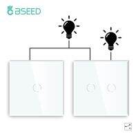 BSEED 1/2Gang Wall Touch Switch 2 Way Light Switches For Staircase Crystal Panel EU Standard 2Pack Blue Backlight 10A Power Points  Switches Savers