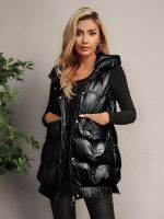 ▫▼✇ 2023 Fashion And Sleeveless Patent Hooded Front Details Puffer Coat Outdoor Warm Clothing