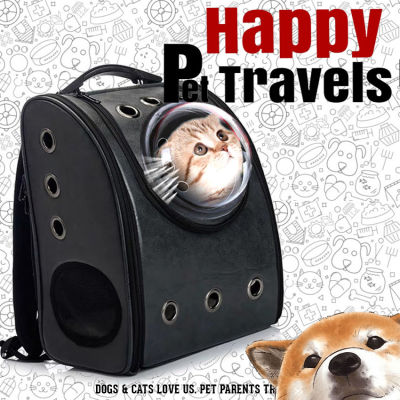 Pet Travel แคปซูลอวกาศใส่สัตว์เลี้ยง แมว สุนัข กระเป๋าใส่สัตว์เลี้ยง กระเป๋าสัตว์เลี้ยง กระเป๋าอวกาศสัตว์เลี้ยงสะพายหลัง PVC Backpack (Black)