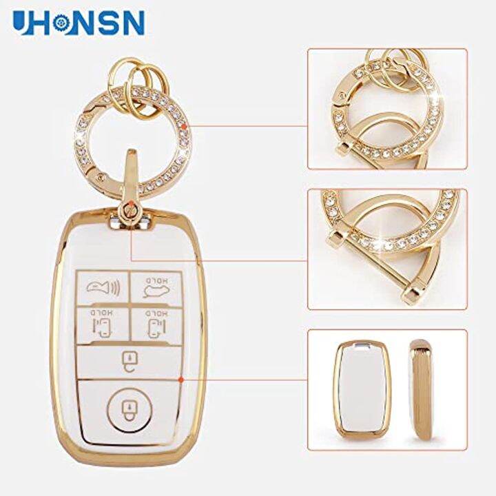 for-kia-smart-key-fob-cover-keyless-entry-remote-protector-case-compatible-with-kia-optima-sportage-sorento-niro-sedona-rio5-white-gold-6-buttons