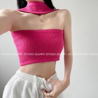 Genuine Uniqlo High-end ins European and American design hot girl halter-neck camisole female navel-baring knitted tube top jazz short top