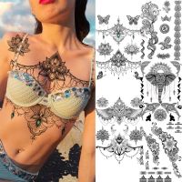 【YF】 Black Lotus Underboob Sexy Chest Henna Temporary Tattoos For Women Adult Mandala Whale Elephant Fake Tattoo Body Tatoo Flower