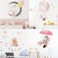 Cute Rabbit Series Wall Sticker for Kids Baby Room Home Decoration Wallpaper Living Room Bedroom Removable Mural Bunny Stickers Wall Stickers  Decals