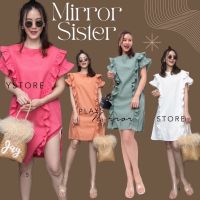 ?ป้าย Mirrorsister 10427.5 เดรสแขนสั้นช่วงแขนระบาย มีดีเทลระบาย2ข้างลำตัว ทั้งด้านหน้าและด้านหลัง มีริบบิ้นผูกด้านหลัง