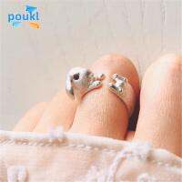 POUKL ซอกช่อง โลหะสำหรับตกแต่ง ปรับได้ปรับได้ แหวนสวมนิ้ว พังก์สไตล์ การเปิดเครื่อง แหวนสัตว์กระต่าย แหวนสำหรับผู้หญิง เครื่องประดับงานปาร์ตี้ แหวนสไตล์เกาหลี