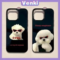 VENKI - Case For iPhone 14 Pro Max Soft TPU Candy Case Sunglasses Dog Glossy Black Back Cover Camera Protection Shockproof For iPhone 13 12 11 Pro Max 7 8 Plus X XR