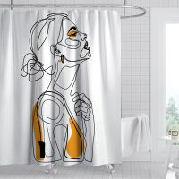 New Simple Line Waterproof Anti-mold Shower Curtain Digital Perforation-free Printed Bathroom Curtain cortina para baño