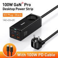 Baseus GaN3 Pro หัวชาร์จเร็ว อะแดปเตอร์ชาร์จ  100W Multi-Port Desktop Powerstrip for Laptop Tablet Quick Charging Adapter Black  AC+2U+2C EU(With Mini White Cable Type-C to Type-C (20V/5A) 1m Black）