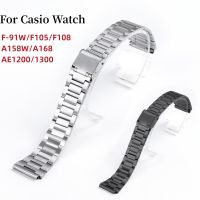 สายนาฬิกาข้อมือสำหรับ Casio F-91W สายรัด18สเตนเลสสตีลสำหรับ F108 F105 A158W A168 AE1200 AE1300สายนาฬิกาสำรองสายโลหะ KirkCr