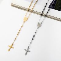 【hot】☬  3mm Oval Bead Rosary Pendant Necklace Catholic Jewelry