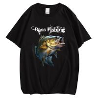 Cloocl Animal Cotton Tshirt Bass Fishing Printed Men Tee Shirt Funny Black Pure Cotton