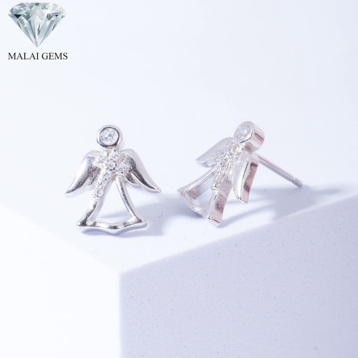 malai-gems-ต่างหูเพชร-เงินแท้-silver-925-เพชรสวิส-cz-เคลือบทองคำขาว-รุ่น-155-e18410-แถมกล่อง-ต่างหูcz-ต่างหูเงินแท้