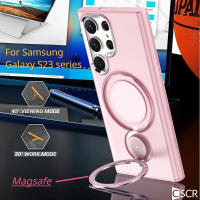 CSCR เคสสีทึบแฟชั่น Magsafe เคสขาตั้งสำหรับ Samsung Galaxy S23พิเศษ360แม่เหล็กฝาหลังที่ยึดแบบหมุนได้ ° สำหรับ S23 Plus เคสป้องกันกรอบกล้อง S23