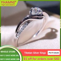 Prevent Allergy 100 Genuine Tibetan Silver Rings Never Fade Luxury White Gold Plating Prong Set Cubic Zircon Rings for Women