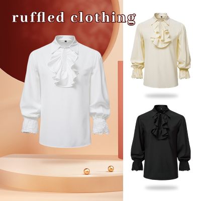 ZZOOI Men Pirate Shirts Vampire Prince Poet Shirts Medieval Renaissance Ruffle Tops Lace Up Vintage Gothic Viking Blouse Tops Cosplay