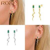 ROXI Square Color Diamond Snake Earrings For Women Pendientes Plata 925 Ear Piercing Hanging Stud Earring Party Jewelry Ear Drop