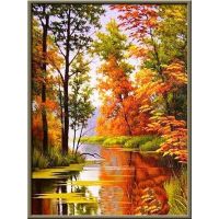 ▪ Meian Tree Scenery Landscape 11/14CT Cotton Thread Printed Canvas Cross Stitch Embroidery Kits Needlework Home Decoration Gift