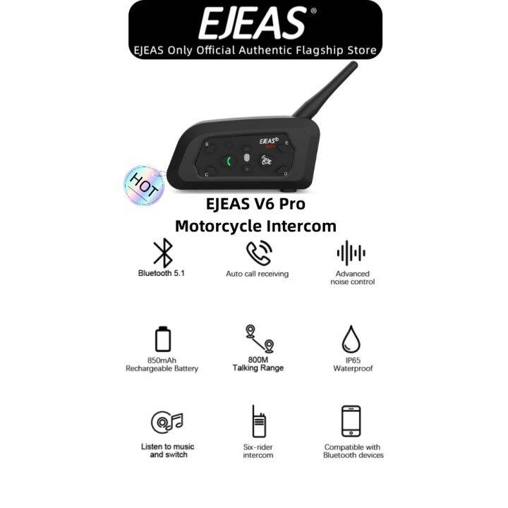 EJEAS V6 Pro 1 Pack Bluetooth Motorcycle Helmet Headset 1200m