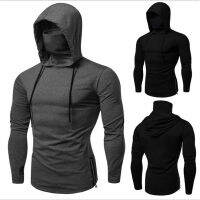 2022 Fashion Long Sleeved Hooded T Shirt Men Casual Elastic Solid Fitness Tshirt Hip Hop Slim Fit Male T-shirt Streetwear2023