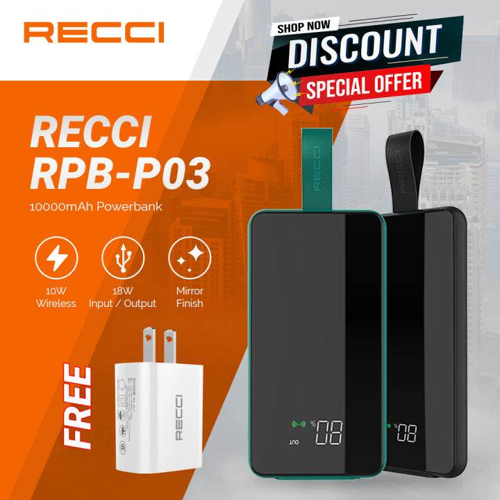 Recci RPBP03 Wireless Phone Charging Powerbank Quick Charge 3