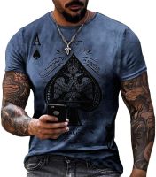 NINESTAR Mens Graphic Tees Casual Short Sleeve Crewneck Tshirt 3D Poker Pattern Vintage T Shirts Funny Casual Shirt (Blue,M)