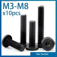 ☃№ 10pcs/lot M3 M4 M5 M6 M8 Black Carbon Steel CM Large Flat Hex Hexagon Socket Allen Screw Furniture Screw Connector Joint Bolt