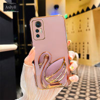 AnDyH Phone case For Xiaomi Mi 10T 11 11Lite 11T 12 12T 12Lite 5G Case New 3D Swan Retractable Stand Phone Case Plating Soft Silicone Shockproof Casing Protective Back Cover