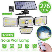 Solar Lights Outdoor Wall Lamp PIR Motion Sensor 8 LED Adjustable 4 Heads Flood Lamps Garden Yard Street Light