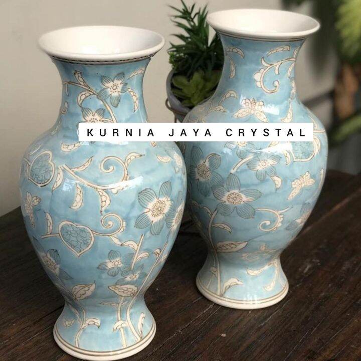 Vas Bunga Keramik Biru Putih Model Mawar/ Vas Keramik Import | Lazada ...