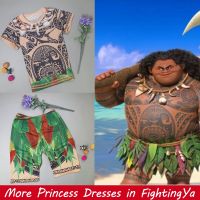 COD DSGRGTRDRT Moana Maui Costume Tattoo T-Shirt/pants Set Halloween Christmas Costumes with Leaves Decor Blattern Baju Baby Cosplay Baju Baby Pajama Outfit